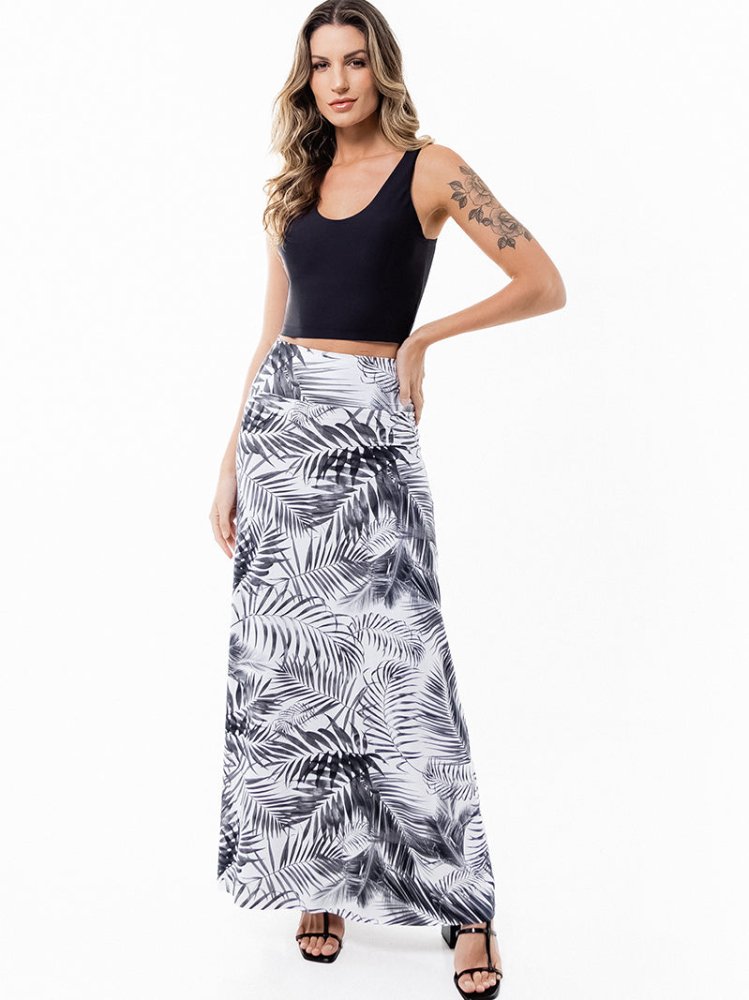 Campos Convertible Maxi Skirt - WHITE PALMS - lilikoiwear.com