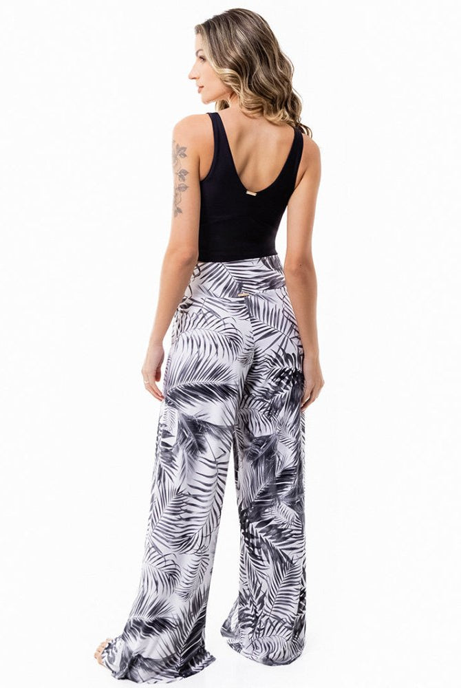 Fluity Fabric Luxe Palazzo Pants - WHITE PALMS - lilikoiwear.com