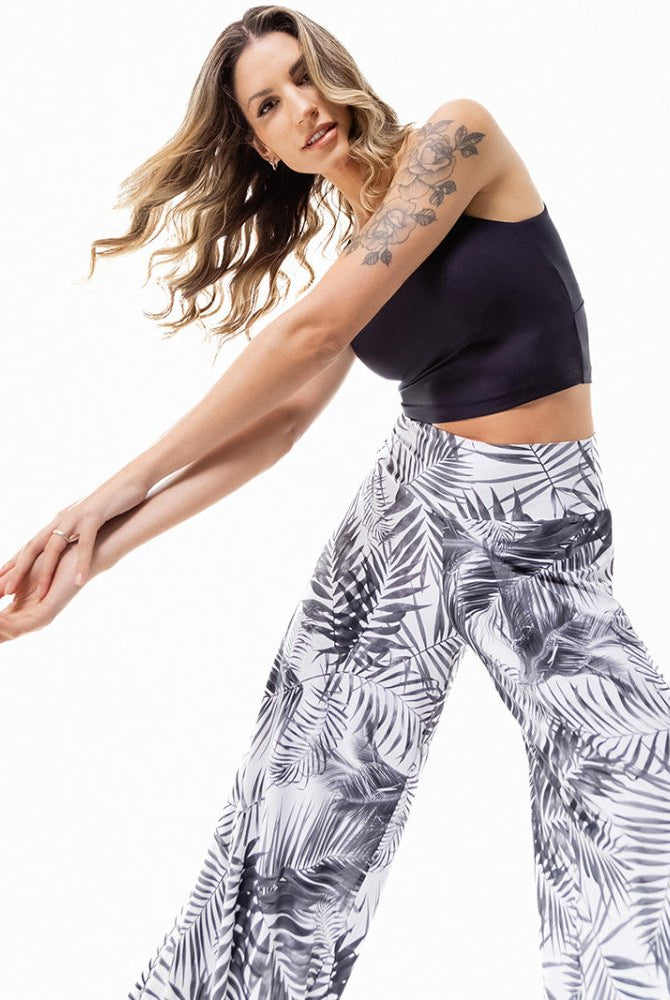 Fluity Fabric Luxe Palazzo Pants - WHITE PALMS - lilikoiwear.com