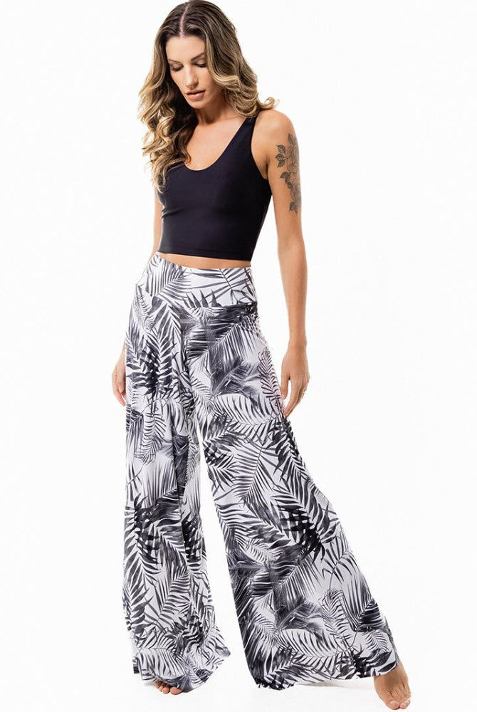 Fluity Fabric Luxe Palazzo Pants - WHITE PALMS - lilikoiwear.com