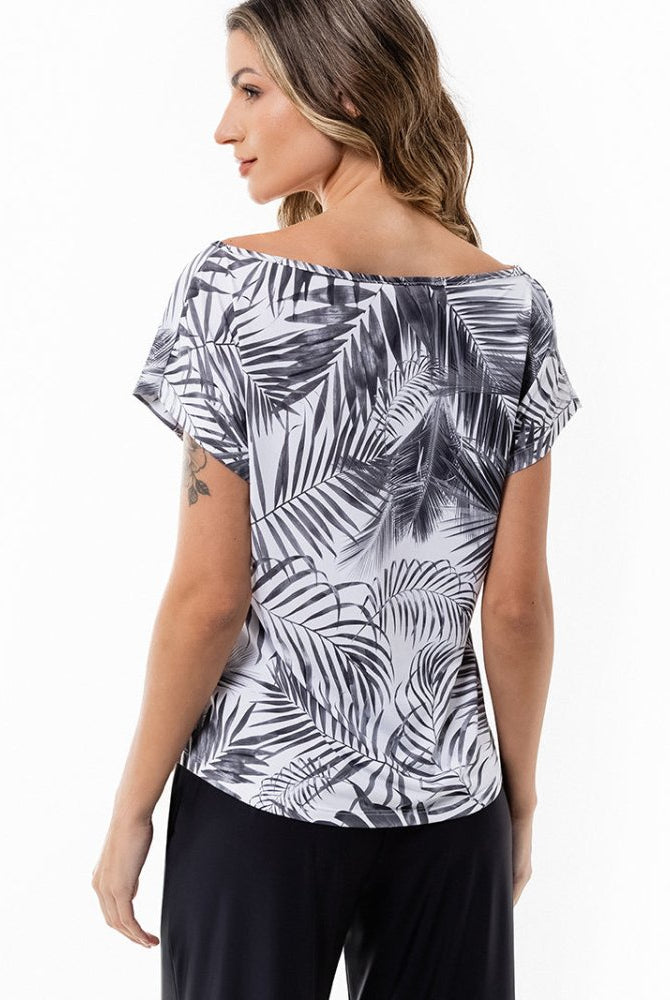 Fluity Fabric Off-Shoulder Blouse - WHITE PALMS - lilikoiwear.com
