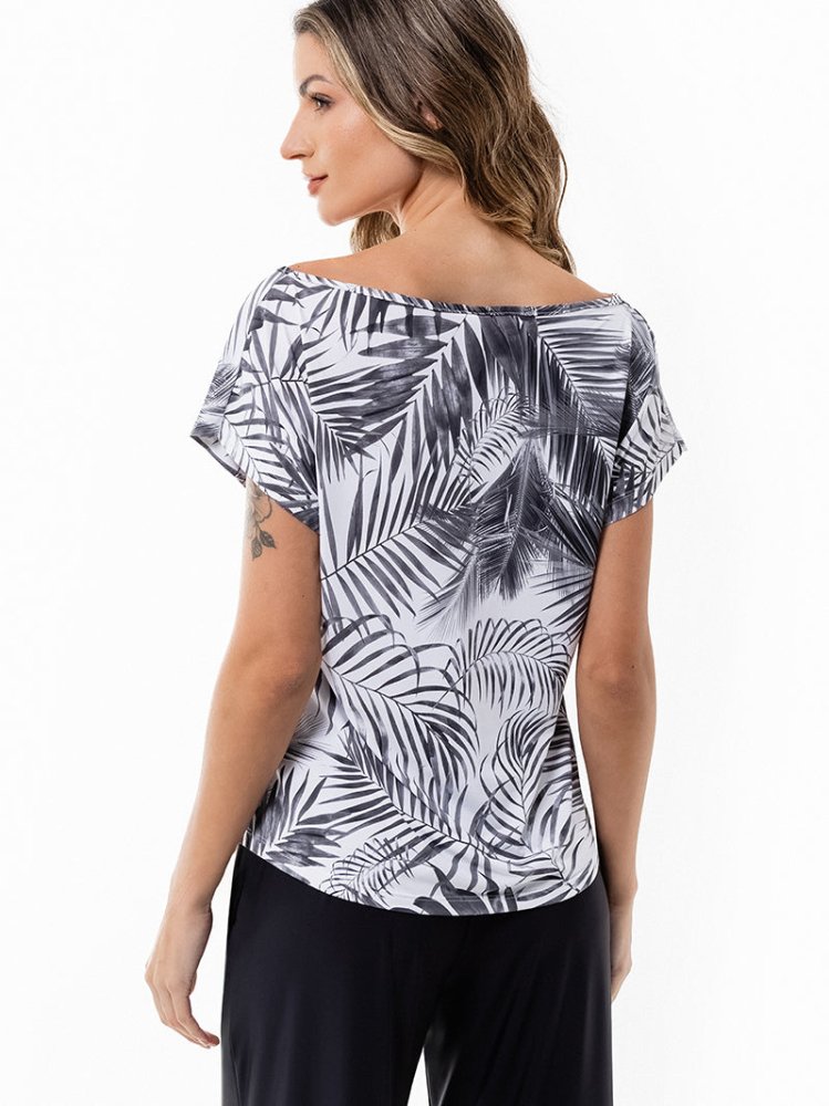 Fluity Fabric Off-Shoulder Blouse - WHITE PALMS - lilikoiwear.com