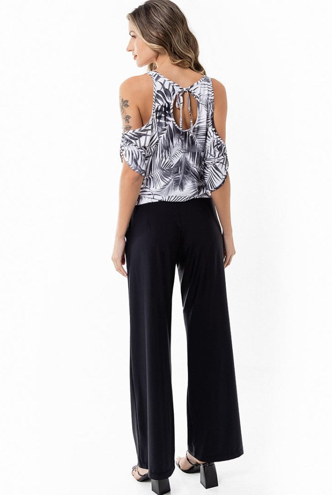 Fluity Fabric Open-Shoulder Blouse - WHITE PALMS - lilikoiwear.com