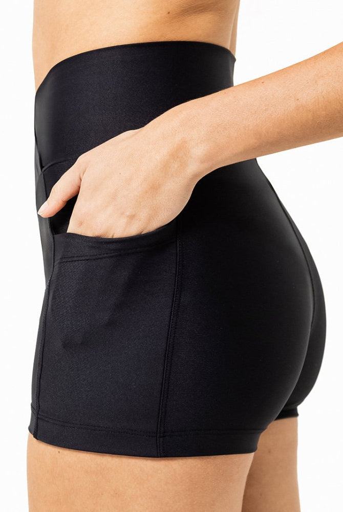 LEVITATE Shorties with Pockets - SOLID BLACK (with Hawaiian Islands) - lilikoiwear.com