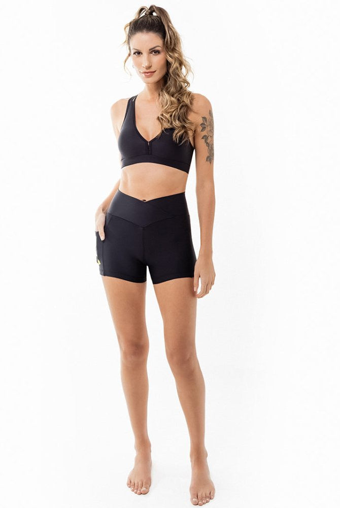 LEVITATE Shorties with Pockets - SOLID BLACK (with Hawaiian Islands) - lilikoiwear.com