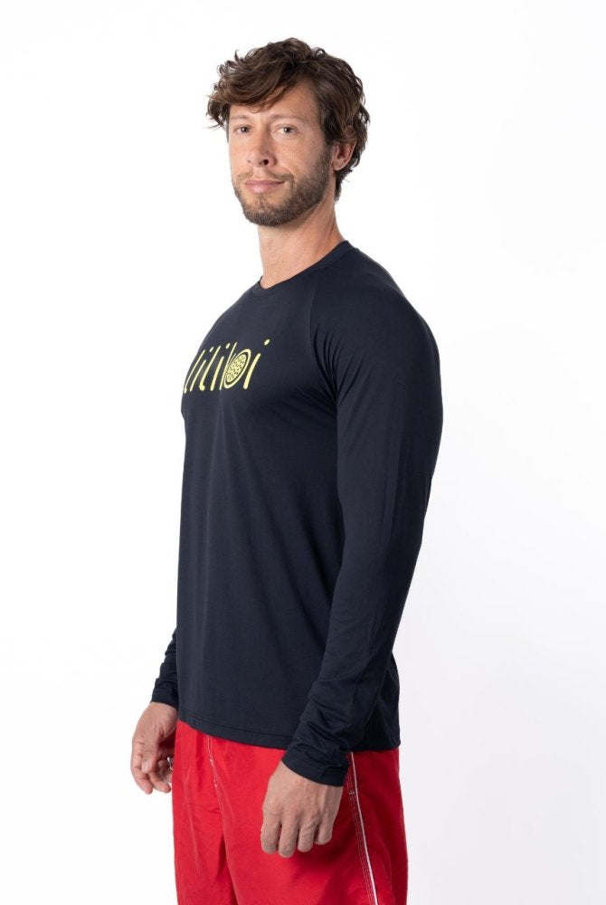 Men's Dri-Fit Long-Sleeved Sun Shirt with LILIKOI Logo - BLACK / YELLOW - lilikoiwear.com