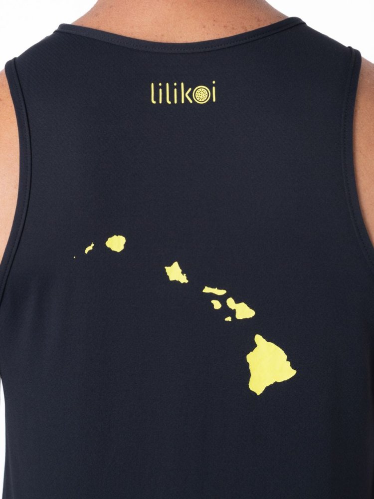 Men's Dri-Fit Sleeveless Shirt with LILIKOI logo - BLACK / YELLOW - lilikoiwear.com