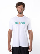 Men's Dri-Fit T-Shirt with ALOHA graphic - WHITE / GREEN - lilikoiwear.com