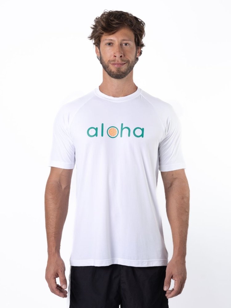 Men's Dri-Fit T-Shirt with ALOHA graphic - WHITE / GREEN - lilikoiwear.com