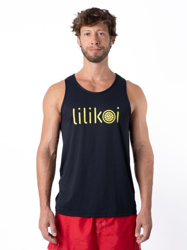 Men's Dri-Fit Tank with LILIKOI logo - BLACK / YELLOW - lilikoiwear.com