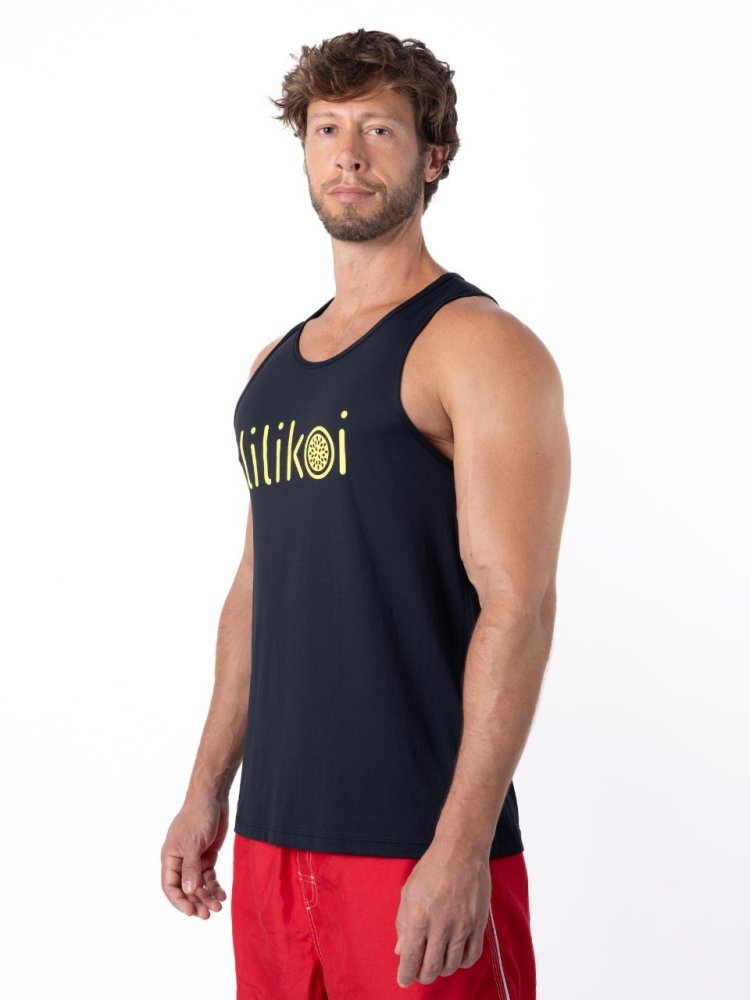 Men's Dri-Fit Tank with LILIKOI logo - BLACK / YELLOW - lilikoiwear.com