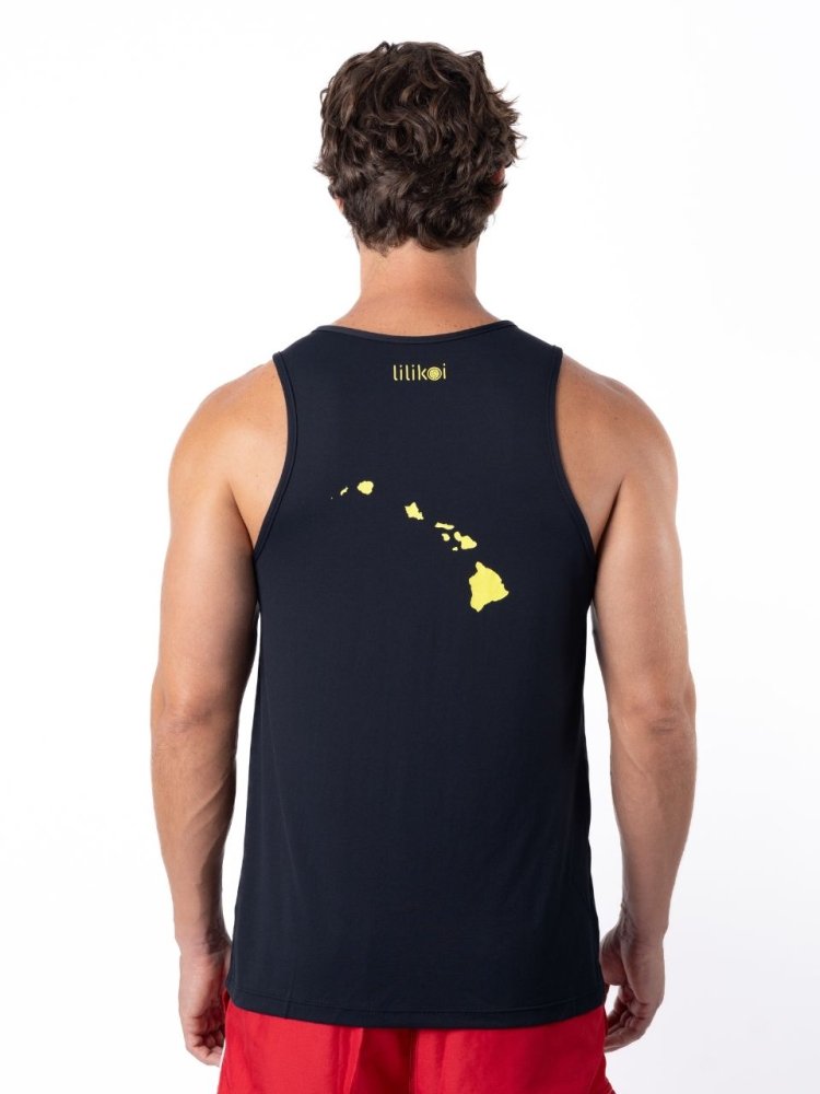 Men's Dri-Fit Tank with LILIKOI logo - BLACK / YELLOW - lilikoiwear.com