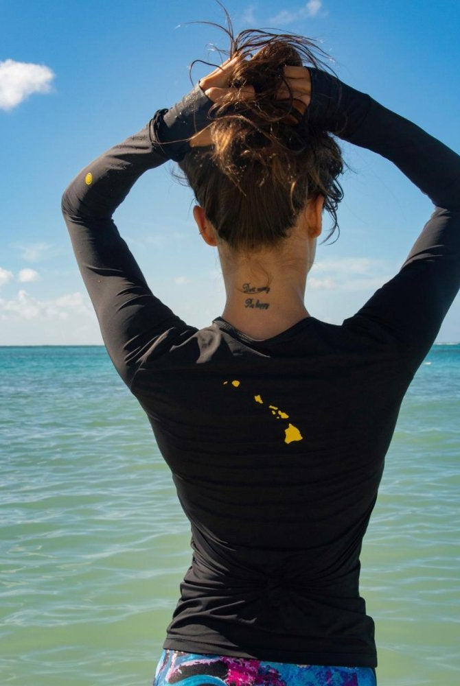 Fluity Rash Guard - SOLID BLACK (Hawaiian Islands) - lilikoiwear.com
