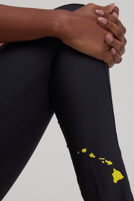LEVITATE Leggings with Pockets - SOLID BLACK (with Hawaiian Islands) - lilikoiwear.com