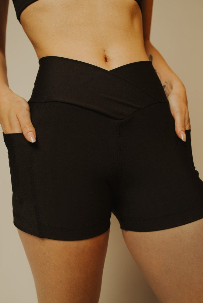 LEVITATE Shorties with Pockets - SOLID BLACK (with Hawaiian Islands) - lilikoiwear.com