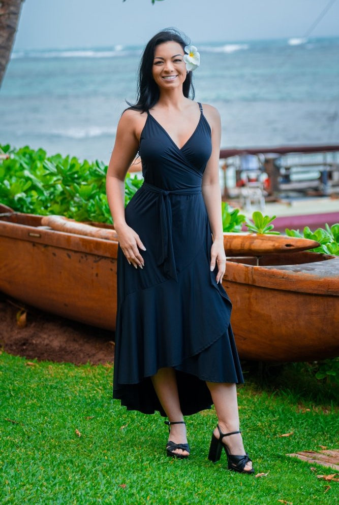 Luau Wrap Dress - SOLID BLACK - lilikoiwear.com