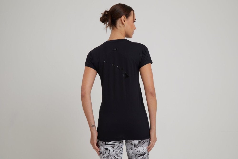 Women's Dri-Fit T-Shirt ALOHA Graphic - BLACK - lilikoiwear.com