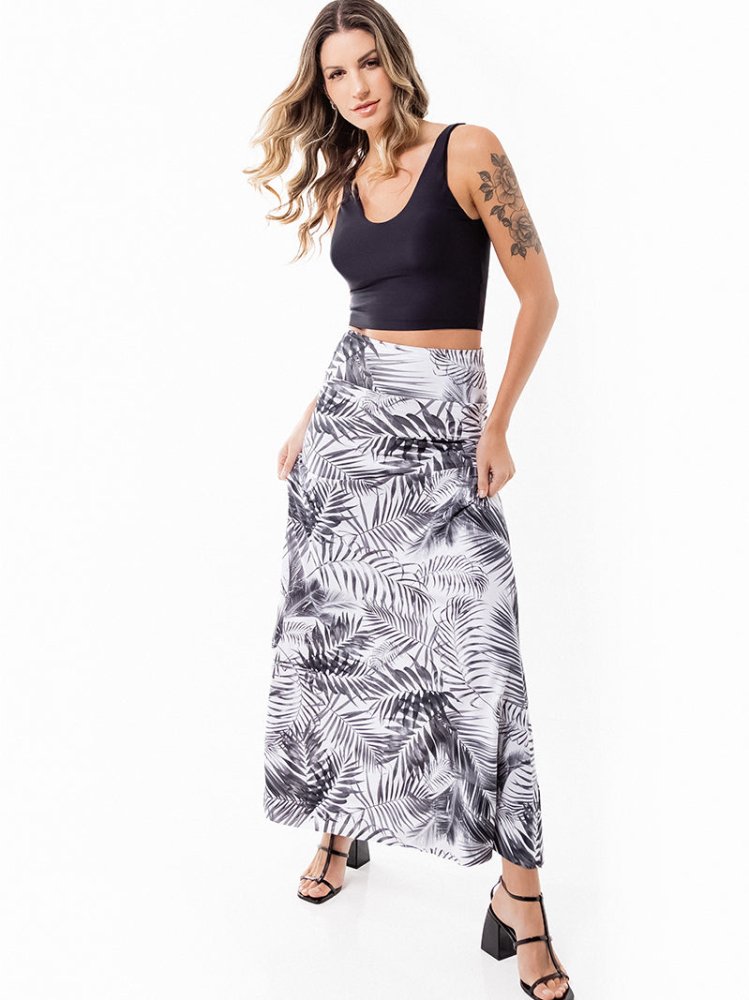 Campos Convertible Maxi Skirt - WHITE PALMS - lilikoiwear.com