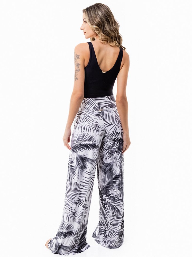 Fluity Fabric Luxe Palazzo Pants - WHITE PALMS - lilikoiwear.com