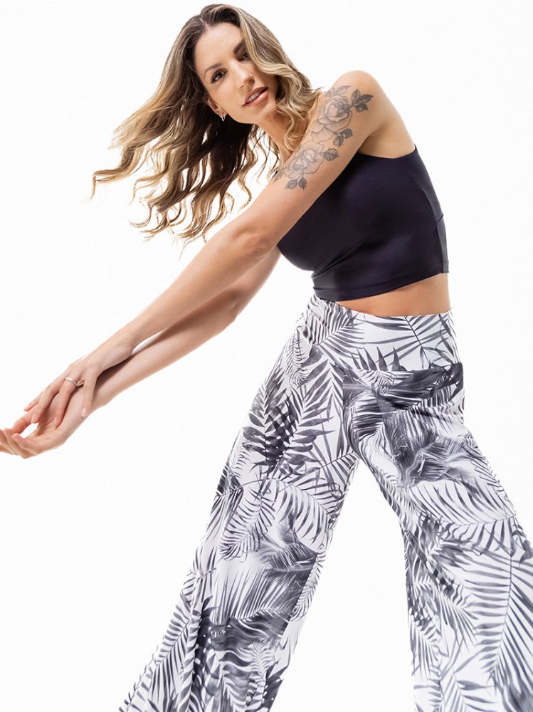 Fluity Fabric Luxe Palazzo Pants - WHITE PALMS - lilikoiwear.com