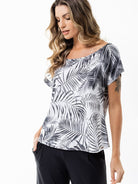 Fluity Fabric Off-Shoulder Blouse - WHITE PALMS - lilikoiwear.com