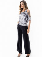 Fluity Fabric Open-Shoulder Blouse - WHITE PALMS - lilikoiwear.com