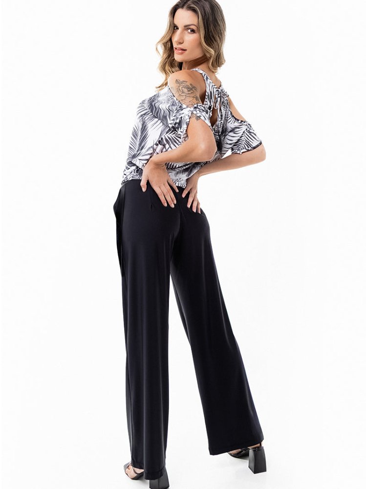 Fluity Fabric Open-Shoulder Blouse - WHITE PALMS - lilikoiwear.com