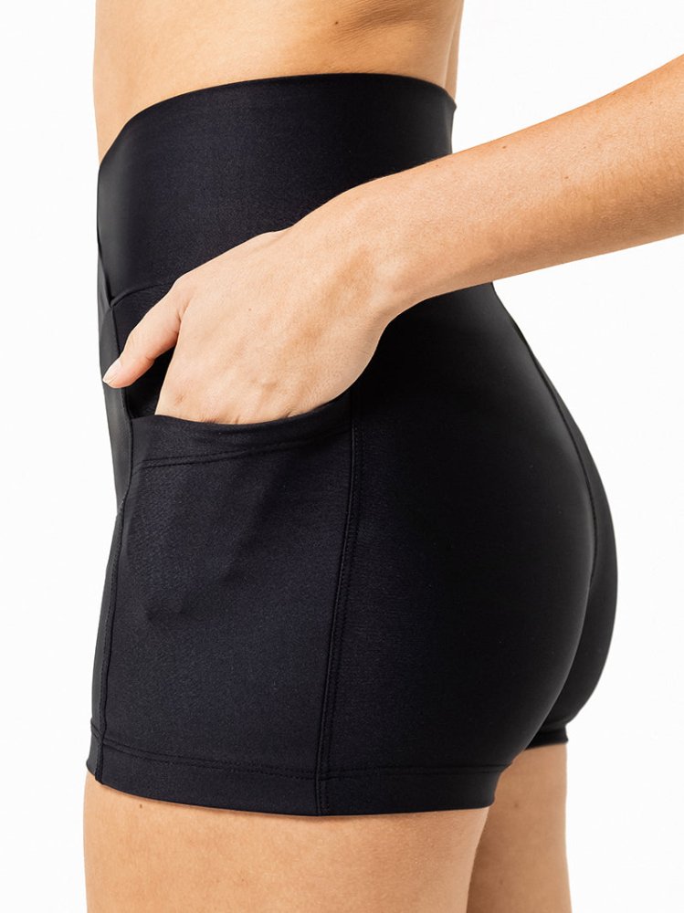 LEVITATE Shorties with Pockets - SOLID BLACK (with Hawaiian Islands) - lilikoiwear.com