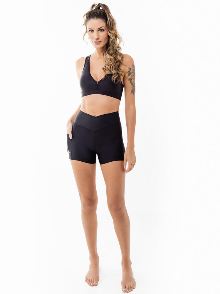 LEVITATE Shorties with Pockets - SOLID BLACK (with Hawaiian Islands) - lilikoiwear.com