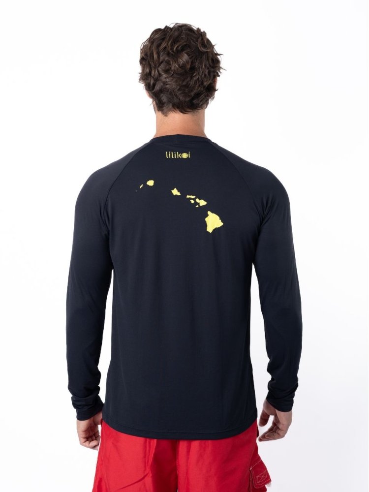Men's Dri-Fit Long-Sleeved Sun Shirt with LILIKOI Logo - BLACK / YELLOW - lilikoiwear.com