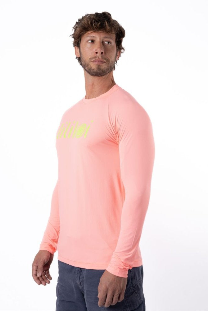 Men's Dri-Fit Long-Sleeved Sun Shirt with LILIKOI Logo - MELON / LIME GREEN - lilikoiwear.com