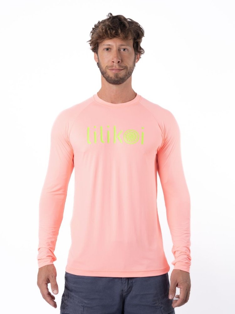 Men's Dri-Fit Long-Sleeved Sun Shirt with LILIKOI Logo - MELON / LIME GREEN - lilikoiwear.com