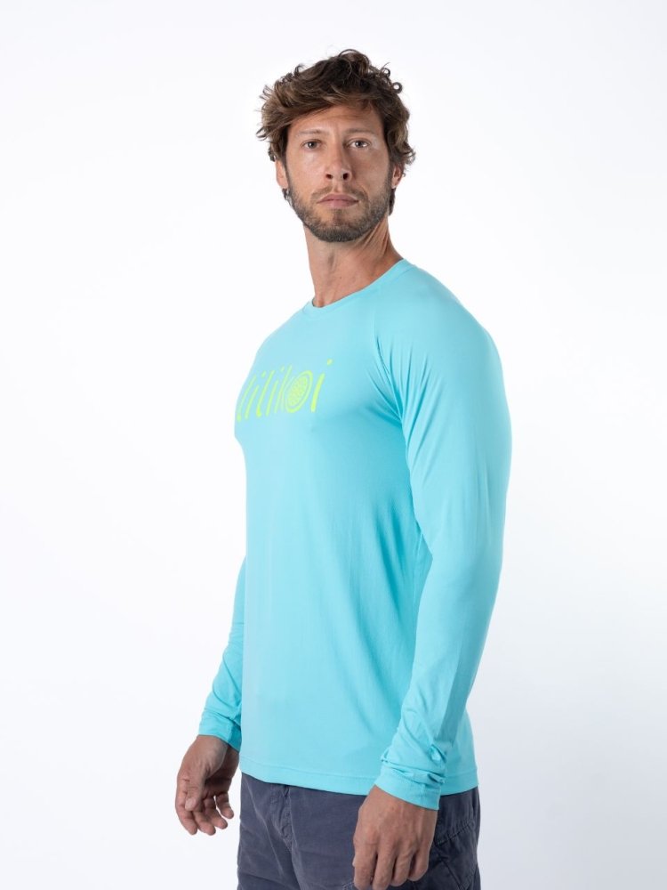 Men's Dri-Fit Long-Sleeved Sun Shirt with LILIKOI Logo - OCEAN BLUE / LIME GREEN - lilikoiwear.com
