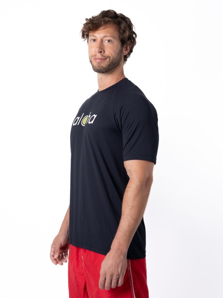 Men's Dri-Fit T-Shirt with ALOHA graphic - BLACK / WHITE - lilikoiwear.com