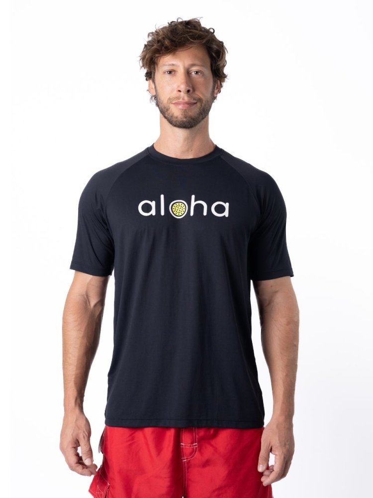 Men's Dri-Fit T-Shirt with ALOHA graphic - BLACK / WHITE - lilikoiwear.com