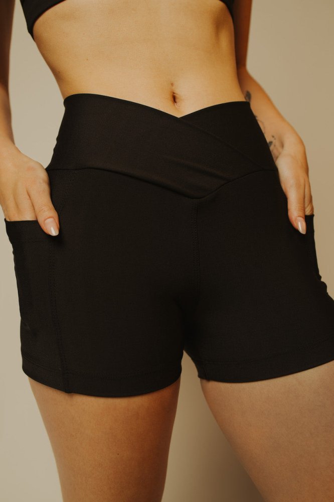LEVITATE Shorties with Pockets - SOLID BLACK (with Hawaiian Islands) - lilikoiwear.com