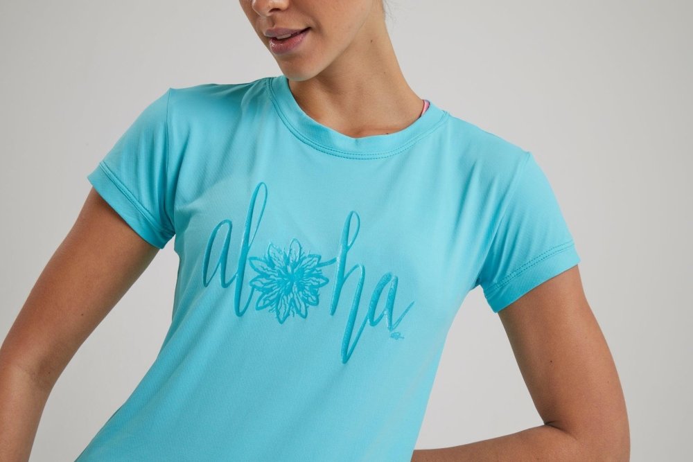 Women's Dri-Fit T-Shirt ALOHA Graphic - OCEAN BLUE - lilikoiwear.com